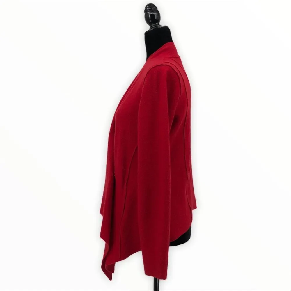 Eileen Fisher Lightweight Red Boiled Wool Cardigan Jacket size XS Long Sleeve